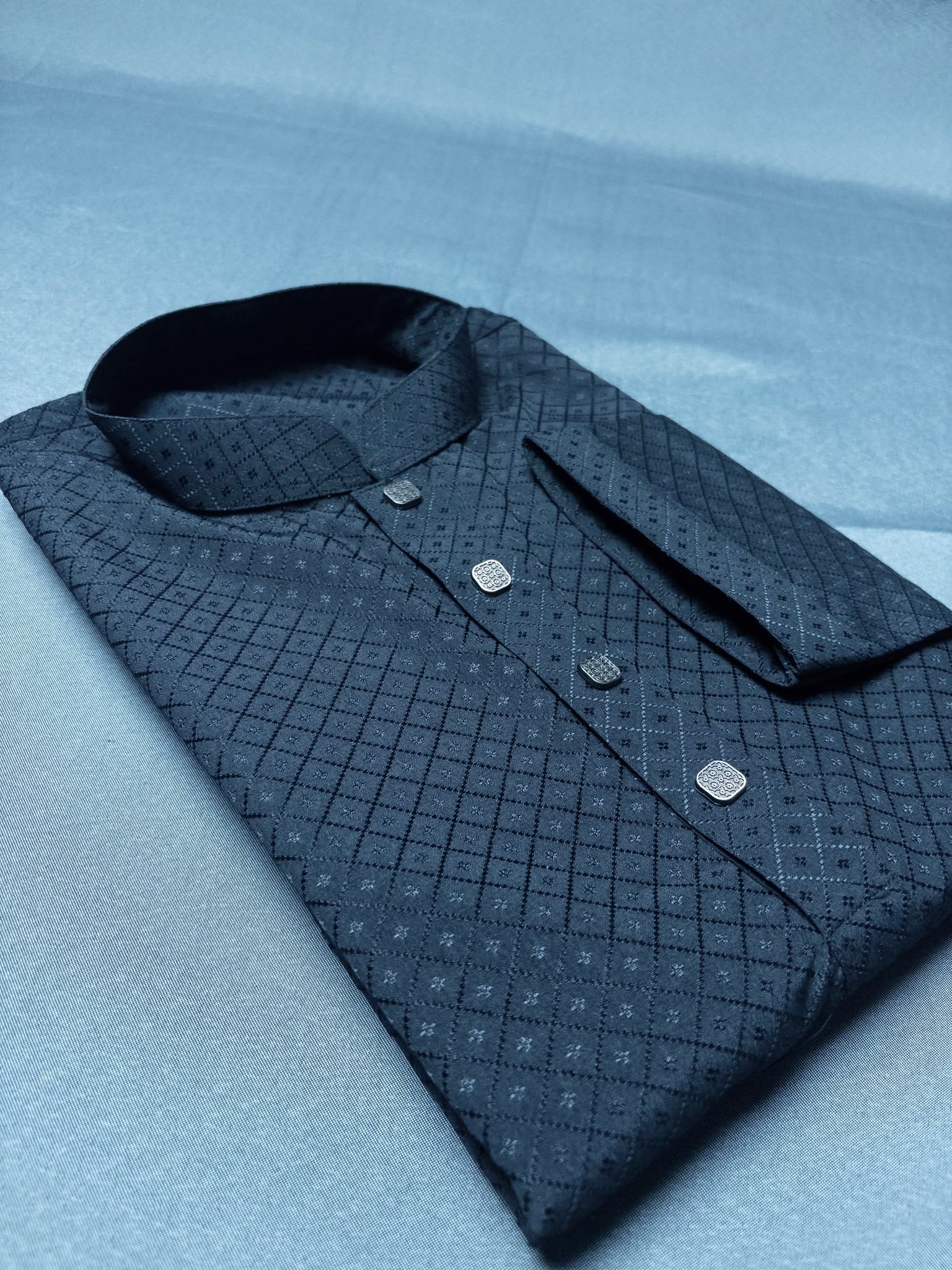 Black Indian Popcorn Fabrics Panjabi